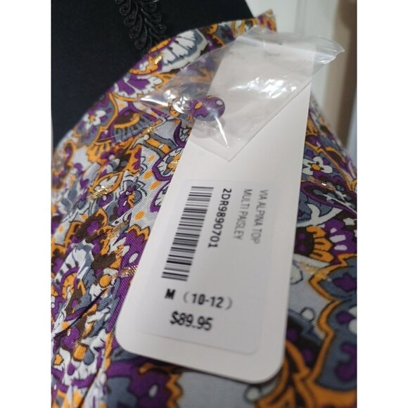 NWT $90 Soft Surroundings Via Alpina Boho Purple Paisley Peasant Blouse Medium - Picture 4 of 7